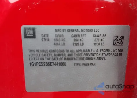 2014 Chevrolet Cruze 1Lt Auto z USA, uszkodzony, nr VIN 1G1PC5SB6E7441060